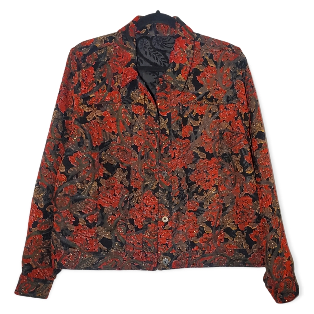 Coldwater Creek Reversible Floral Button Up Jacket Blazer Medium